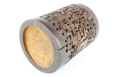 Lot 49 - A Chinese bamboo carved brush pot, 19th...