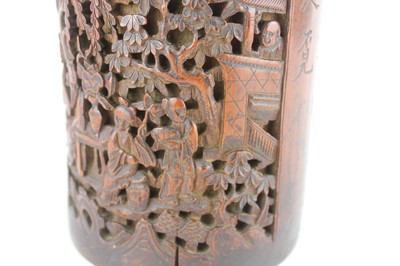 Lot 49 - A Chinese bamboo carved brush pot, 19th...