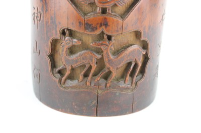 Lot 49 - A Chinese bamboo carved brush pot, 19th...