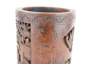 Lot 49 - A Chinese bamboo carved brush pot, 19th...