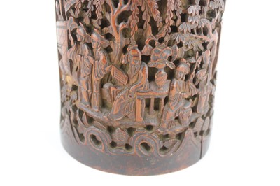 Lot 49 - A Chinese bamboo carved brush pot, 19th...