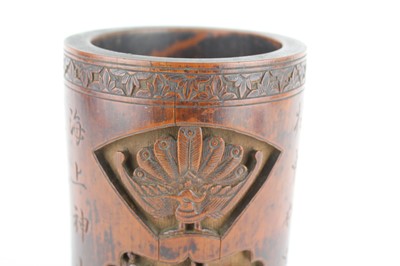 Lot 49 - A Chinese bamboo carved brush pot, 19th...