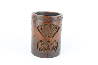 Lot 49 - A Chinese bamboo carved brush pot, 19th...