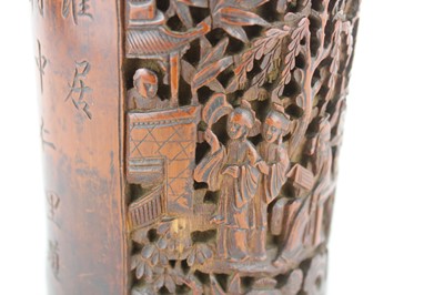 Lot 49 - A Chinese bamboo carved brush pot, 19th...