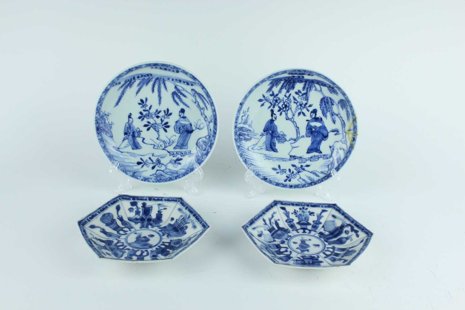 Lot 17 - Two pairs of Chinese blue and white dishes,...