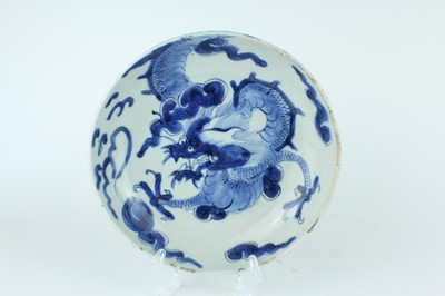 Lot 10 - A Chinese blue and white ‘dragon’ dish, Qing...