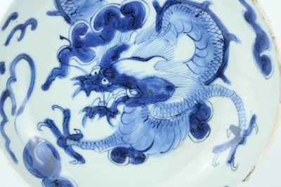 Lot 10 - A Chinese blue and white ‘dragon’ dish, Qing...