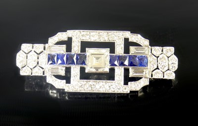 Lot 2508 - An Art Deco white metal, sapphire and diamond...