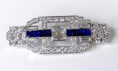 Lot 2508 - An Art Deco white metal, sapphire and diamond...