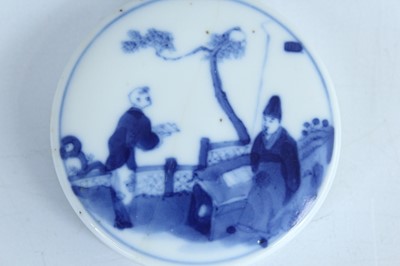 Lot 162 - A small Chinese blue and white ‘figural’ box...