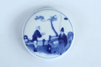 Lot 162 - A small Chinese blue and white ‘figural’ box...