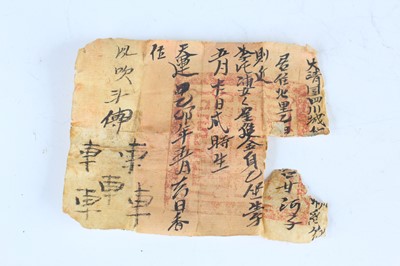 Lot 45 - A Chinese painted wooden figure of a rider on...