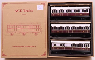 Lot 181 - ACE Trains 0-gauge set of three six-wheel...