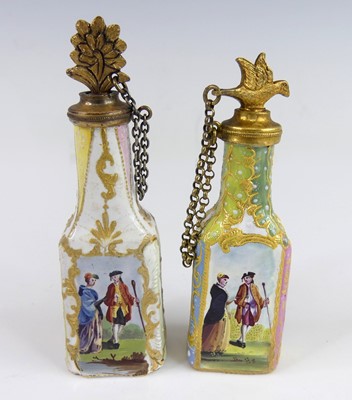Lot 2317 - Two South Staffordshire enamel scent bottles,...