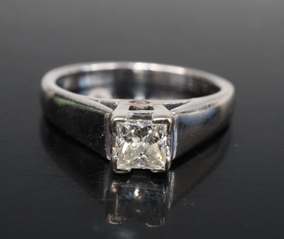 Lot 2593 - An 18ct white gold diamond solitaire ring,...
