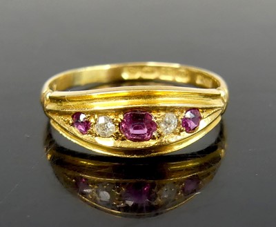 Lot 2614 - An 18ct yellow gold, ruby and diamond...