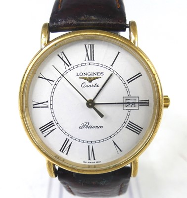 Lot 2726 - A gent's Longines Presence gilt metal and...