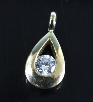 Lot 2616 - An 18ct yellow gold diamond teardrop pendant,...