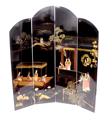 Lot 263 - A Chinese black lacquered four-fold screen,...