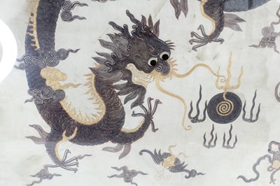 Lot 139 - A Chinese embroidered dragon panel, 20th...