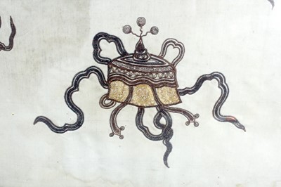 Lot 139 - A Chinese embroidered dragon panel, 20th...