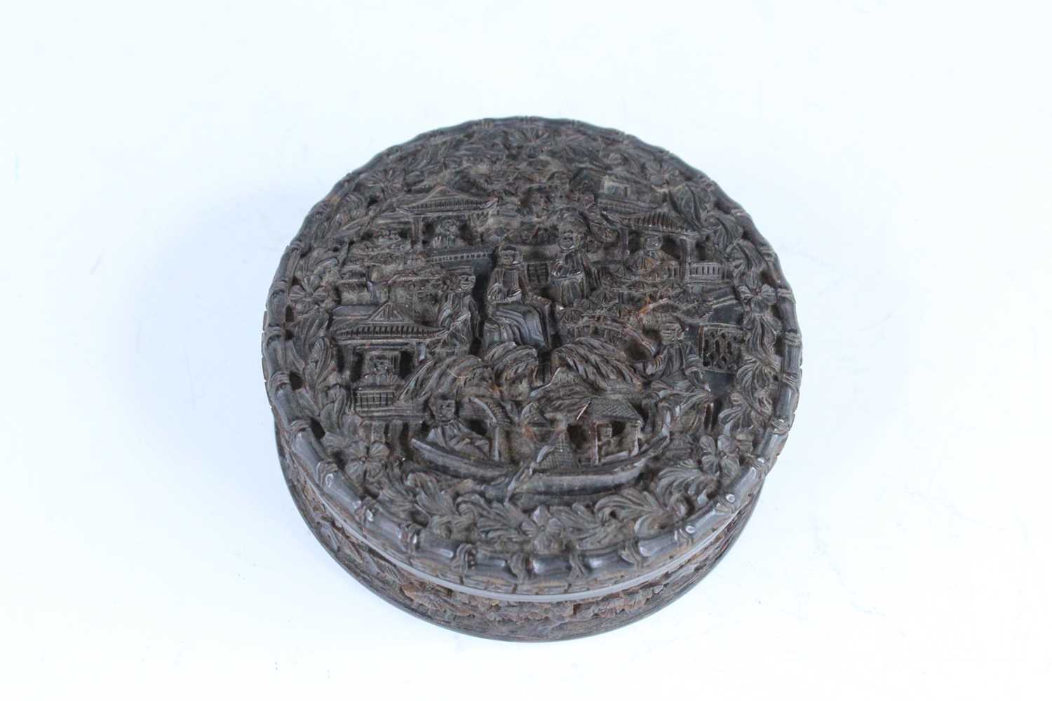 Lot 53 - A Chinese carved tortoiseshell circular box,...