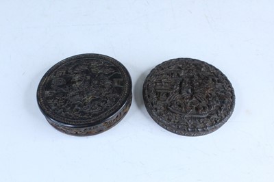 Lot 53 - A Chinese carved tortoiseshell circular box,...