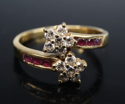 Lot 351 - A yellow metal, ruby and diamond double...