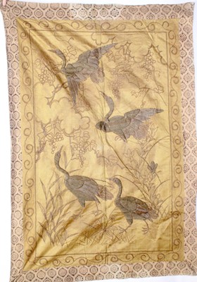 Lot 141 - Two Japanese embroidered silk panels, circa...