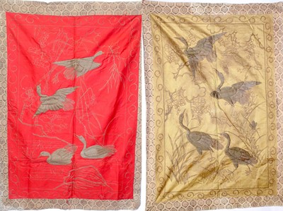 Lot 141 - Two Japanese embroidered silk panels, circa...