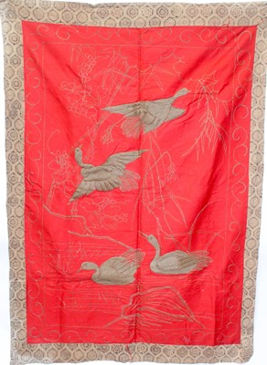 Lot 141 - Two Japanese embroidered silk panels, circa...