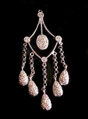 Lot 2588 - A white metal diamond chandelier pendant,...