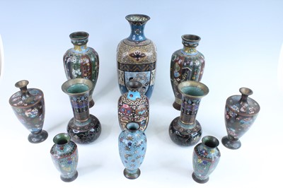 Lot 254 - Eleven Japanese cloisonné enamel vases, circa...