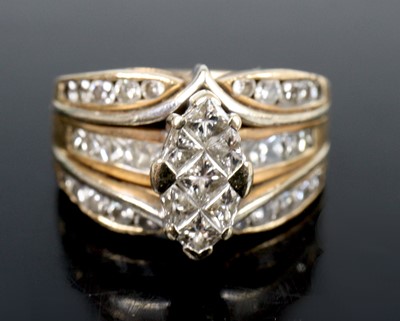 Lot 2737 - A modern continental 14ct gold diamond cluster...