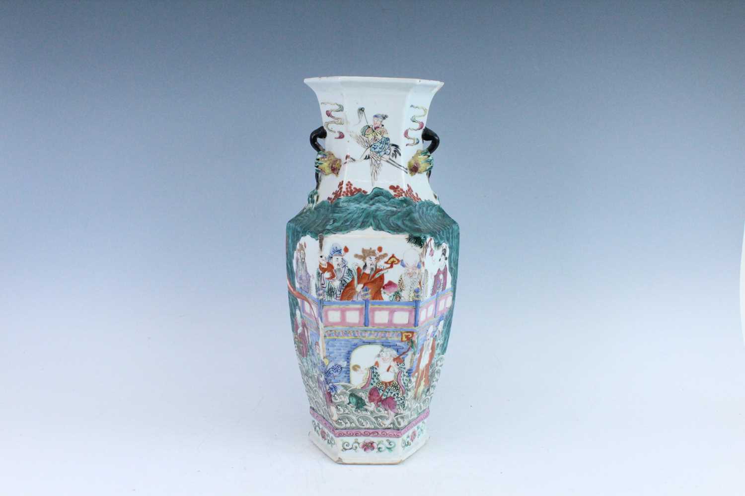 Lot 12 - A Chinese famille rose hexagonal vase,...