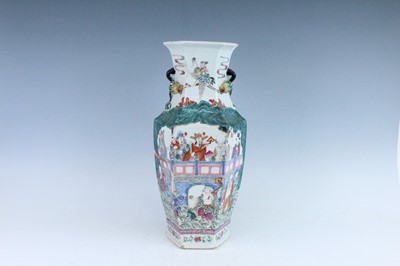 Lot 216 - A Chinese famille rose hexagonal vase,...