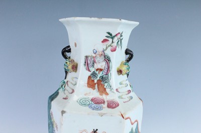 Lot 12 - A Chinese famille rose hexagonal vase,...