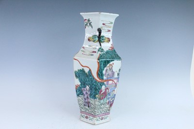 Lot 12 - A Chinese famille rose hexagonal vase,...