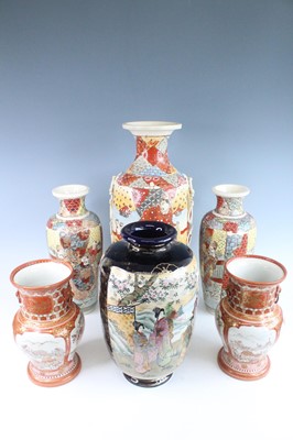 Lot 242 - Six Japanese Satsuma and Kutani-style vases,...