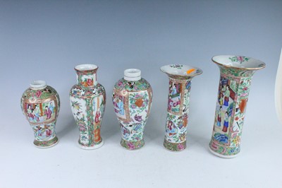 Lot 222 - Five Chinese Canton enamelled vases, Qing...