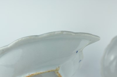 Lot 9 - A pair of Chinese blue and white leaf-shaped...