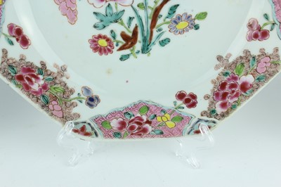 Lot 192 - Three Chinese famille rose octagonal plates,...