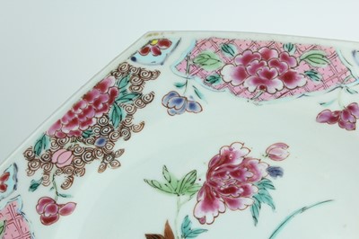 Lot 192 - Three Chinese famille rose octagonal plates,...