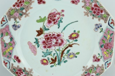 Lot 192 - Three Chinese famille rose octagonal plates,...