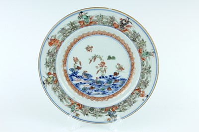 Lot 185 - Three Chinese famille verte plates, Qing...