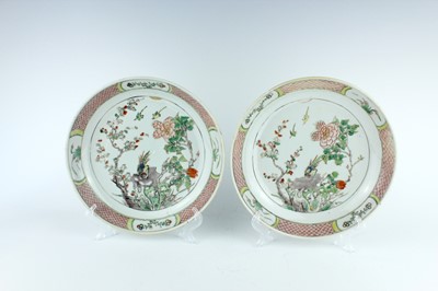 Lot 185 - Three Chinese famille verte plates, Qing...