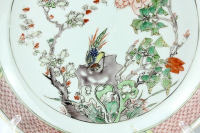 Lot 185 - Three Chinese famille verte plates, Qing...