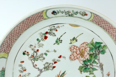 Lot 185 - Three Chinese famille verte plates, Qing...