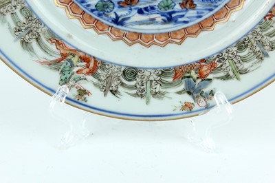 Lot 185 - Three Chinese famille verte plates, Qing...