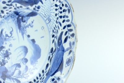 Lot 24 - Three Chinese blue and white dishes, Qing...